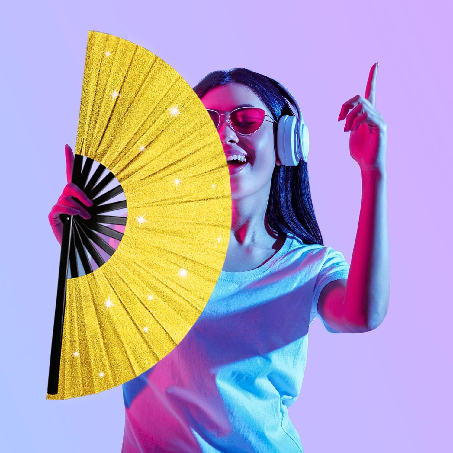 Amazon.com: prario Glitter Large Rave Folding Clack Hand Fan  display picture 1
