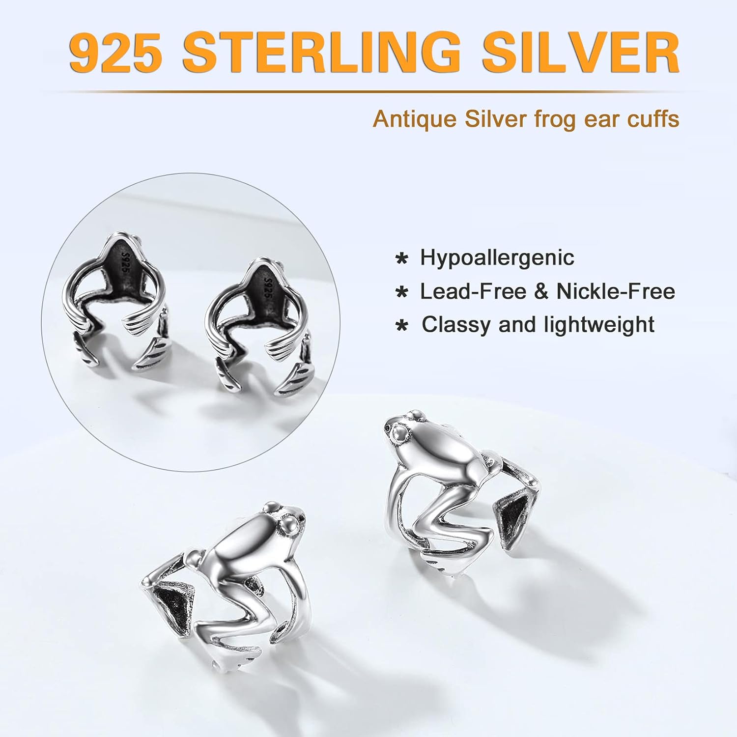SILVERCUTE 925 Sterling Silver Earrings for Women,Silver Cat/Dinosaur/Devil Horn/Leaf/Snake/Skeleton Various Stud Earrings or Ear Cuffs