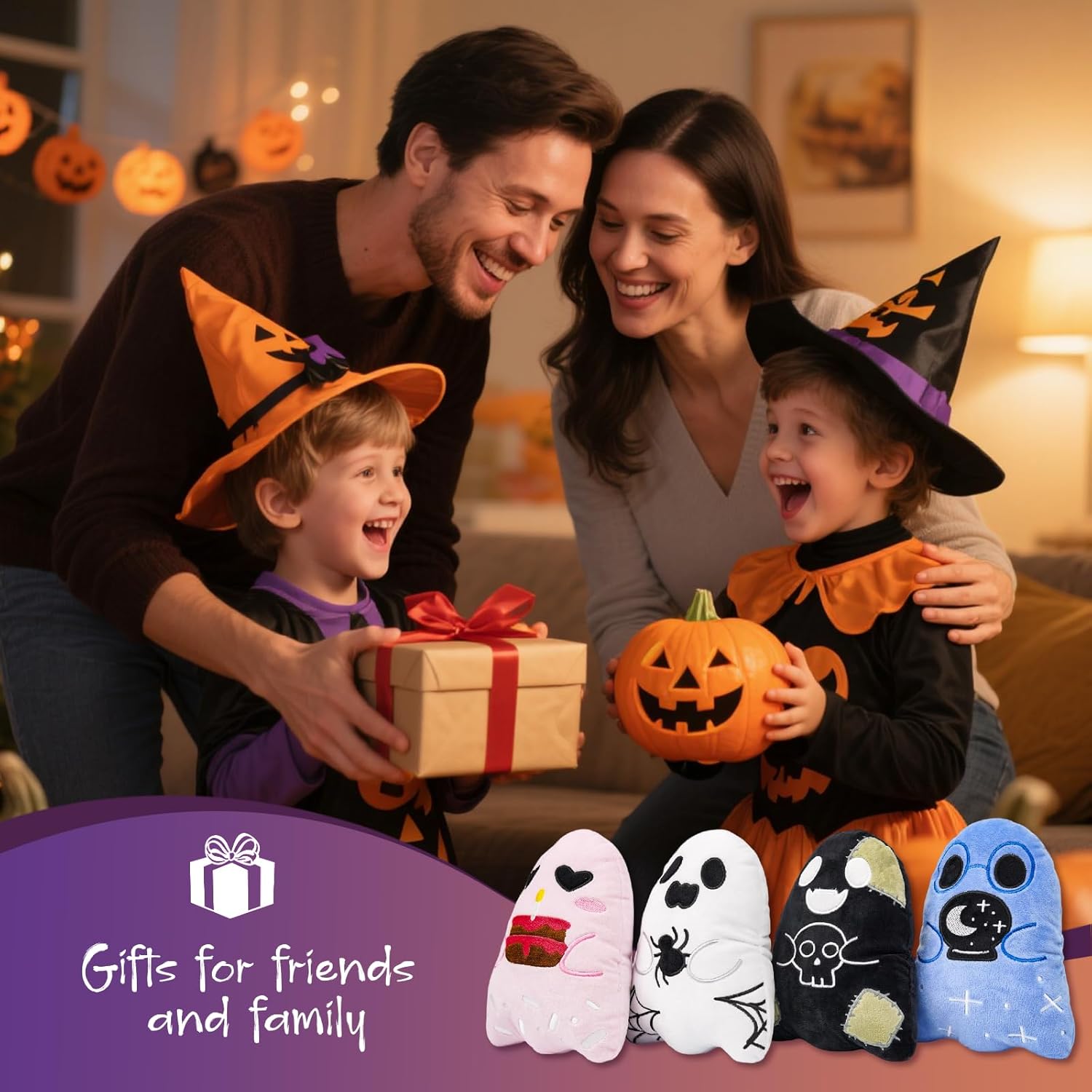 Tian Zhun Ghost Pillow Set of 4 Cute Halloween Throw Pillow Cushion 7 x 7.9 Inch for Sofa Bedroom