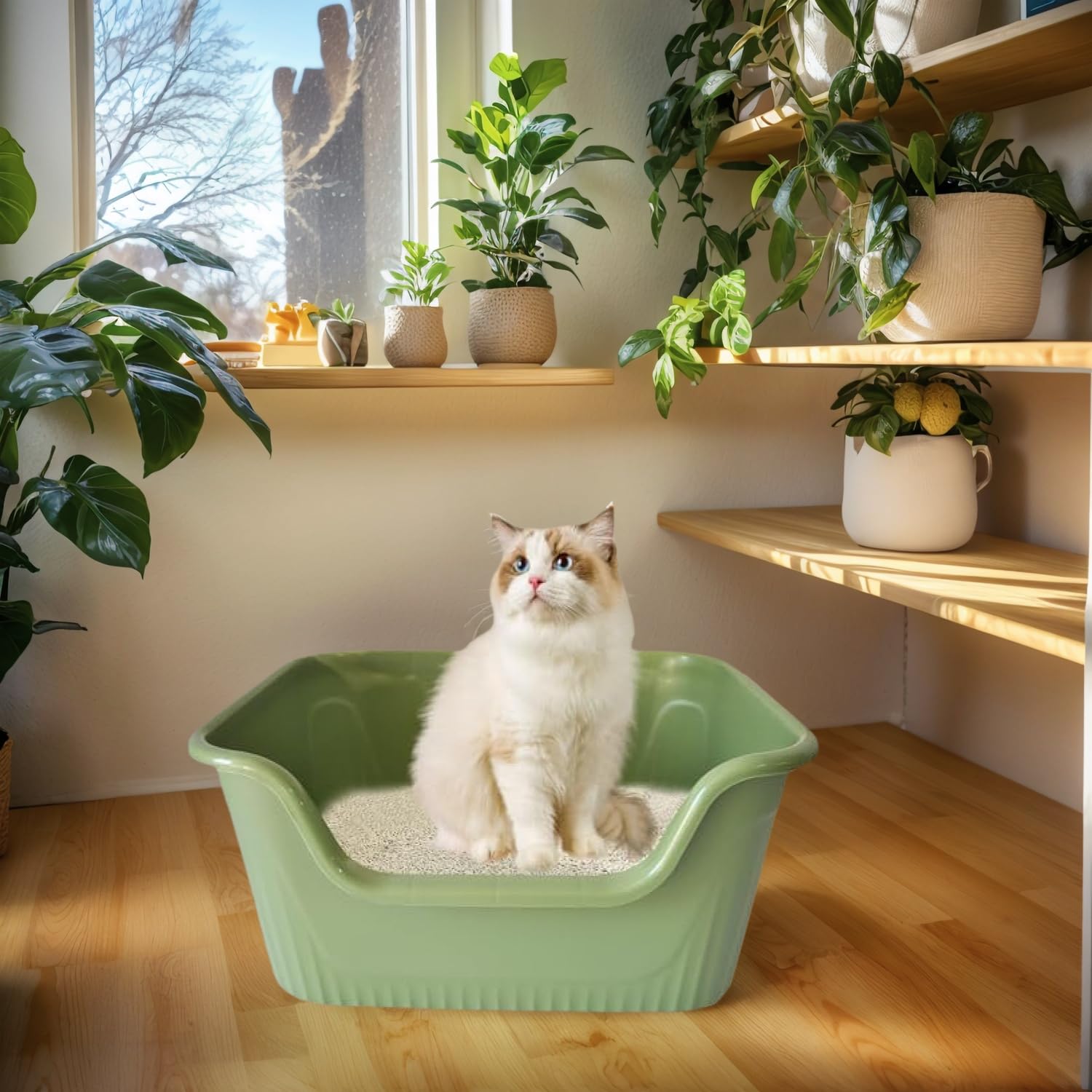 Katzenklo Groß 64x45x33cm, Katzenklo Hoher Rand Ohne Deckel, Katzentoiletten Offen, Spritzwassergeschützt Groß Katzen Klo, Katzentoilette XXL für Große Katzen, Kätzchen, Kaninchen