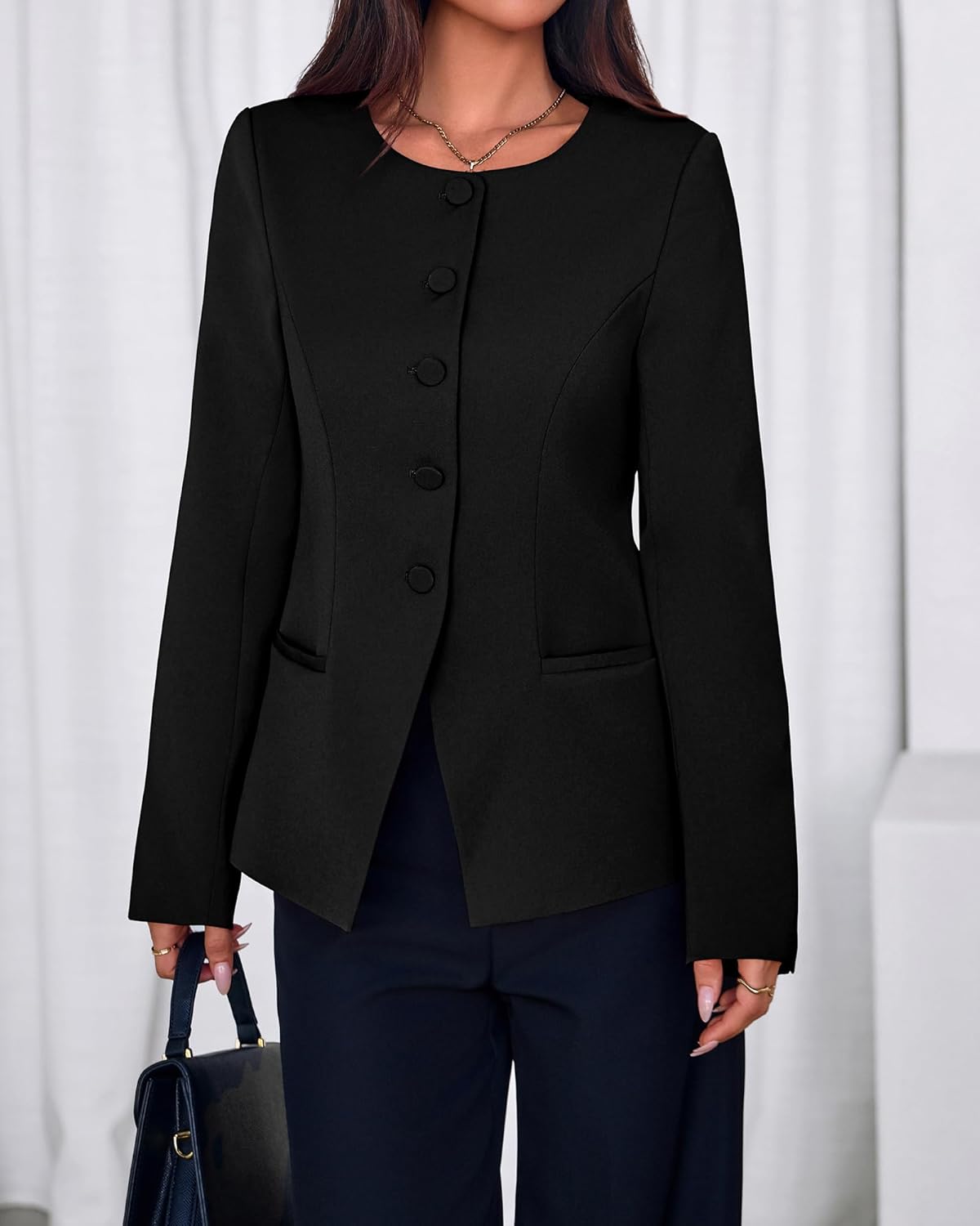 BTFBM Blazers for Women Business Casual Open Front Long Sleeve Button Work Office Suit Jackets Dressy Blazer Pockets - Image 2