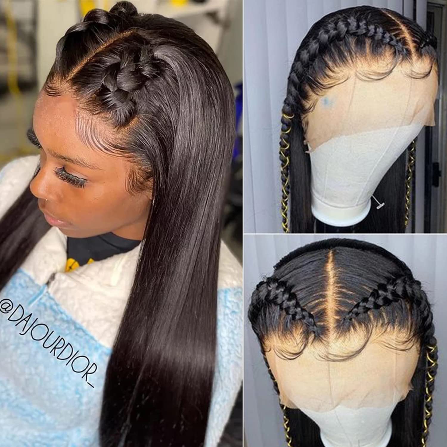 13x4 Straight Lace Front Wigs Human Hair 24 Inch HD Transparent Lace Straight Frontal Wigs Glueless Pre Plucked with Baby Hair Bone Brazilian Unprocessed Virgin Human Hair Natural Hairline