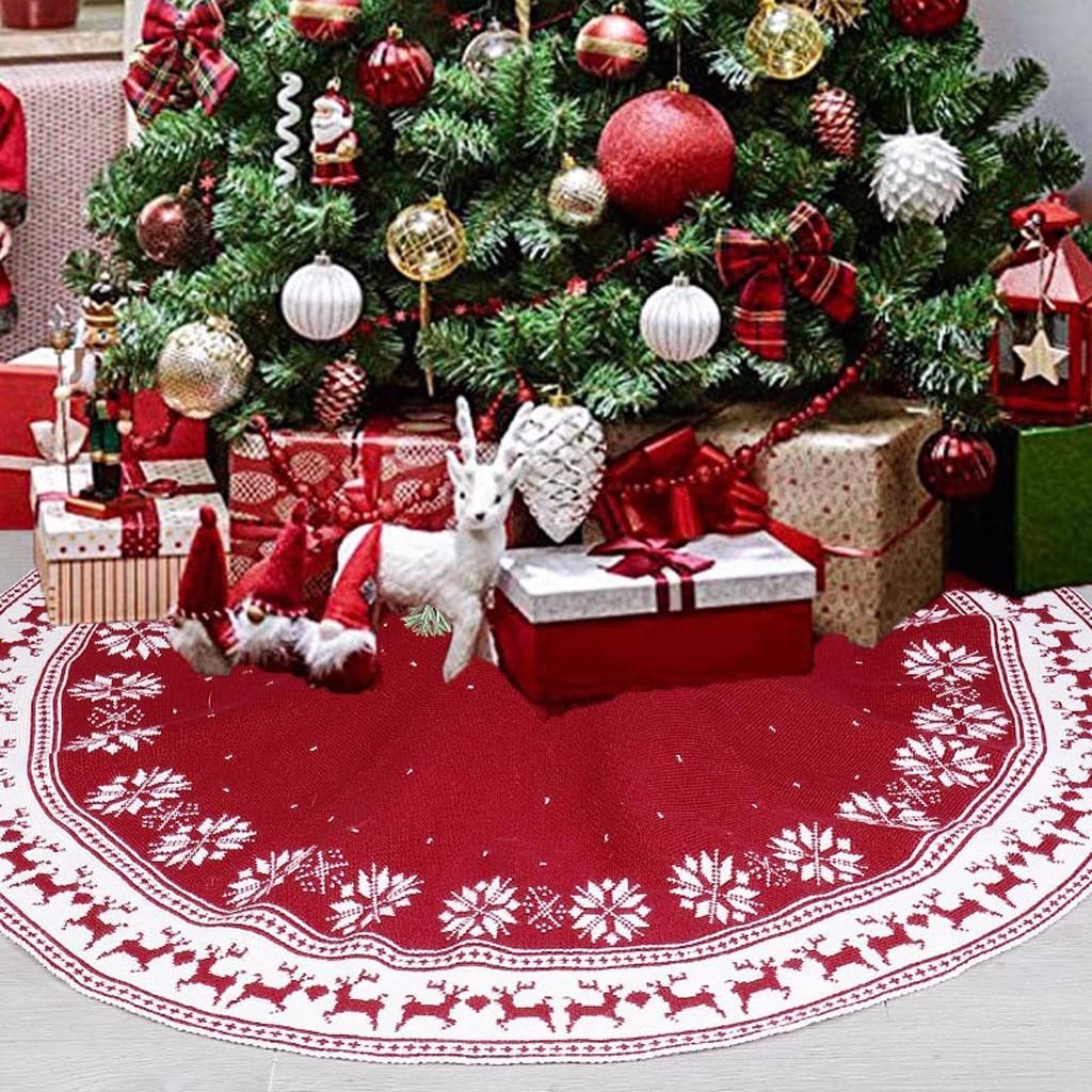 Tappeto per Albero di Natale Gonna Albero di Natale, Maglia Tappetino Albero di Natale Rosso for la casa Vacanze Decor Party Decorazioni Natalizie Gonna per Albero di Natale(122cm/48inch)