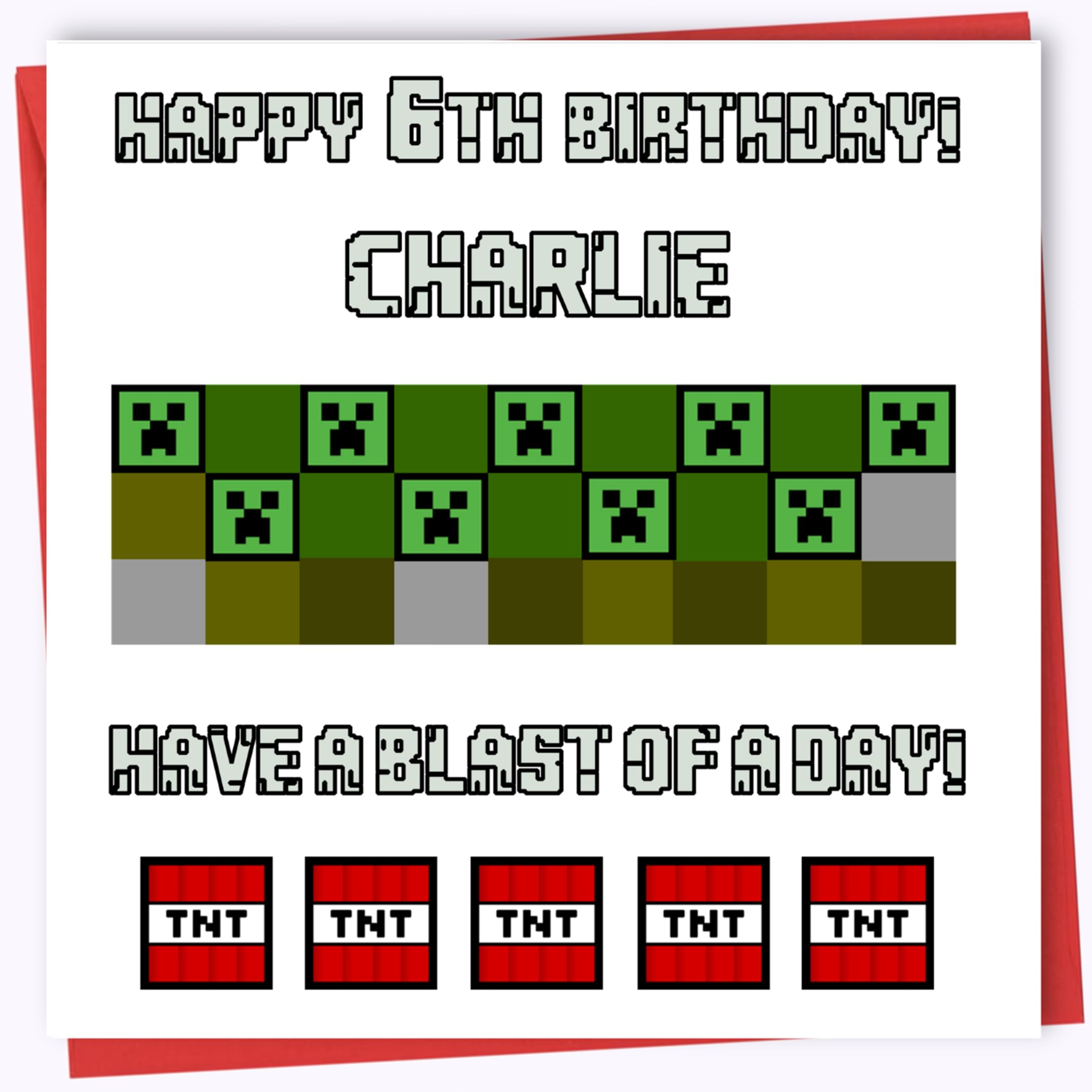 Printperfect Personalised Birthday Cards for Boys and Him – Personalised name and age Card – M*I*N*E*C*R*A*F*T - Brother Son Grandson Nephew - 15cm