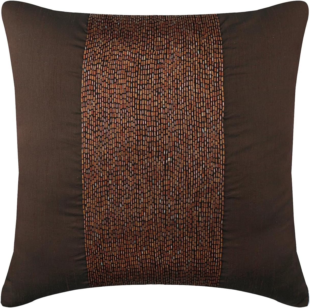 The HomeCentric Cushion Cover for Couch, Dark Brown Pillow Cover, Metallic Beads Pillow Cover, 18x18 inch (45x45 cm) Cushion Cover, Square Silk Throw Pillow Cover, Modern, Striped - Center Stage
