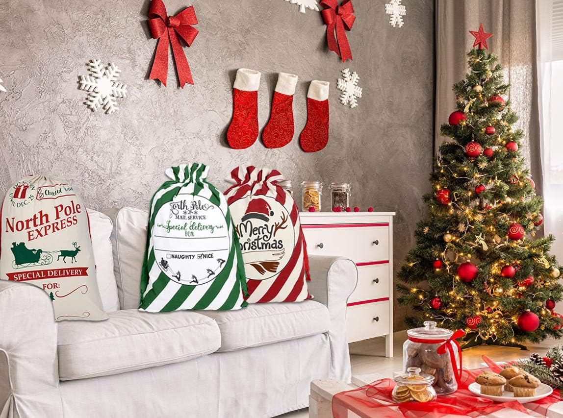 LDIWEE 6 Pack Santa Sacks Christmas Canvas Bag, Large Reusable Gift Bags with Drawstrings, Personalized Gift Bags for Christmas Thanksgiving New Year Party Supplies - Size 27.6 x19.7 Inch - Image 5