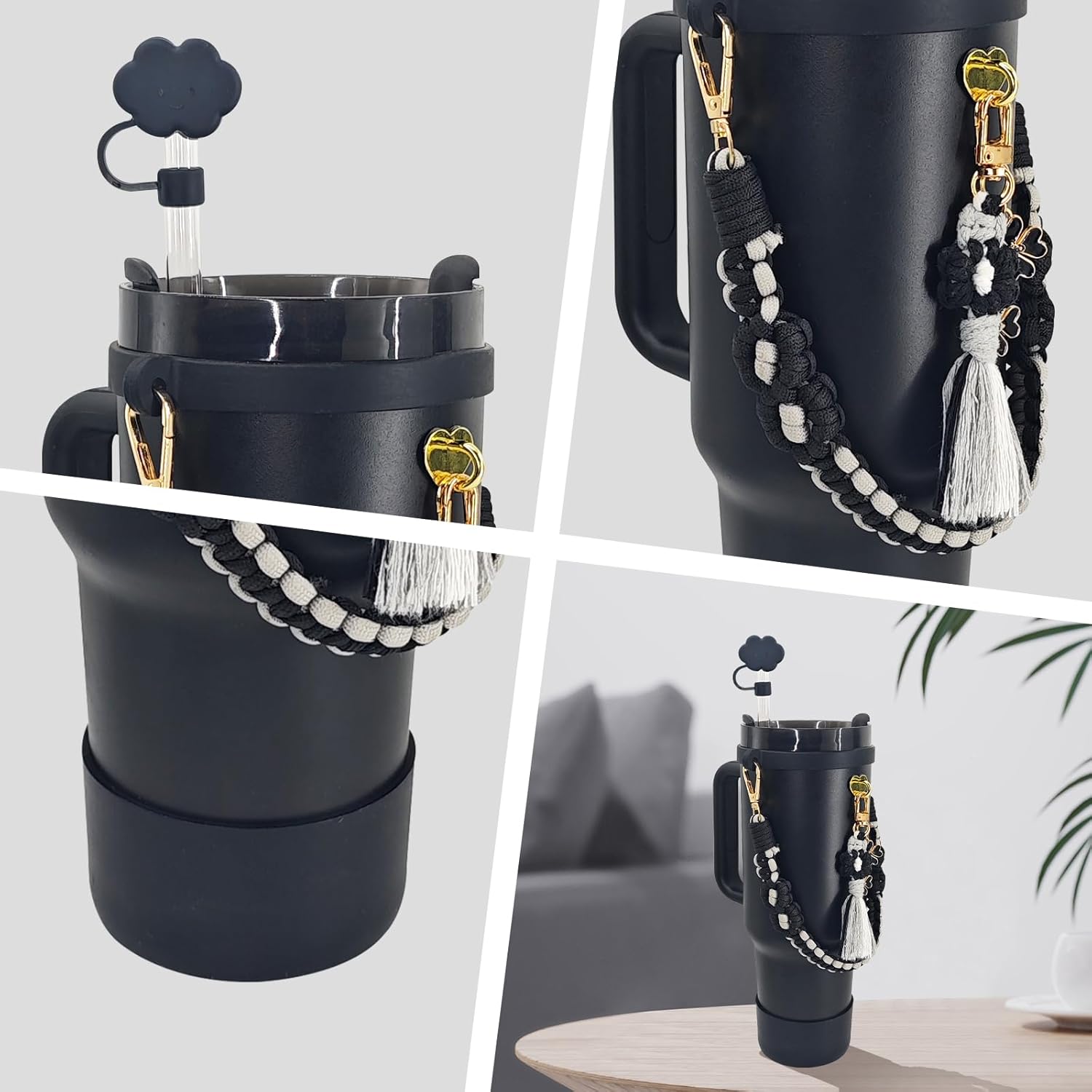 Morla Accessories Set for Stanley Cup,Paracord Handle Strap Carry for Simple Modern and Other 8oz - 40oz Tumbler.Water Bottle Carrier Set.