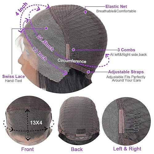 Miniatura 6 de Pelucas de encaje frontal de cabello humano ondulado profundo 13x4 peluca frontal de encaje prearrancada con abuelitos, pelucas de cabello humano