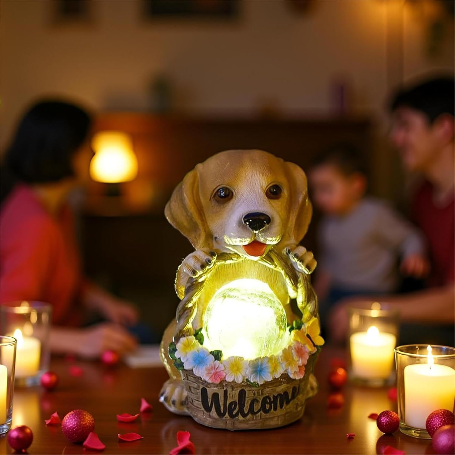 Outdoor Dog Statue with Solar Light Yard Garden Decor Spring Pupppy Figure-Gifts for Mom & Dog Lovers