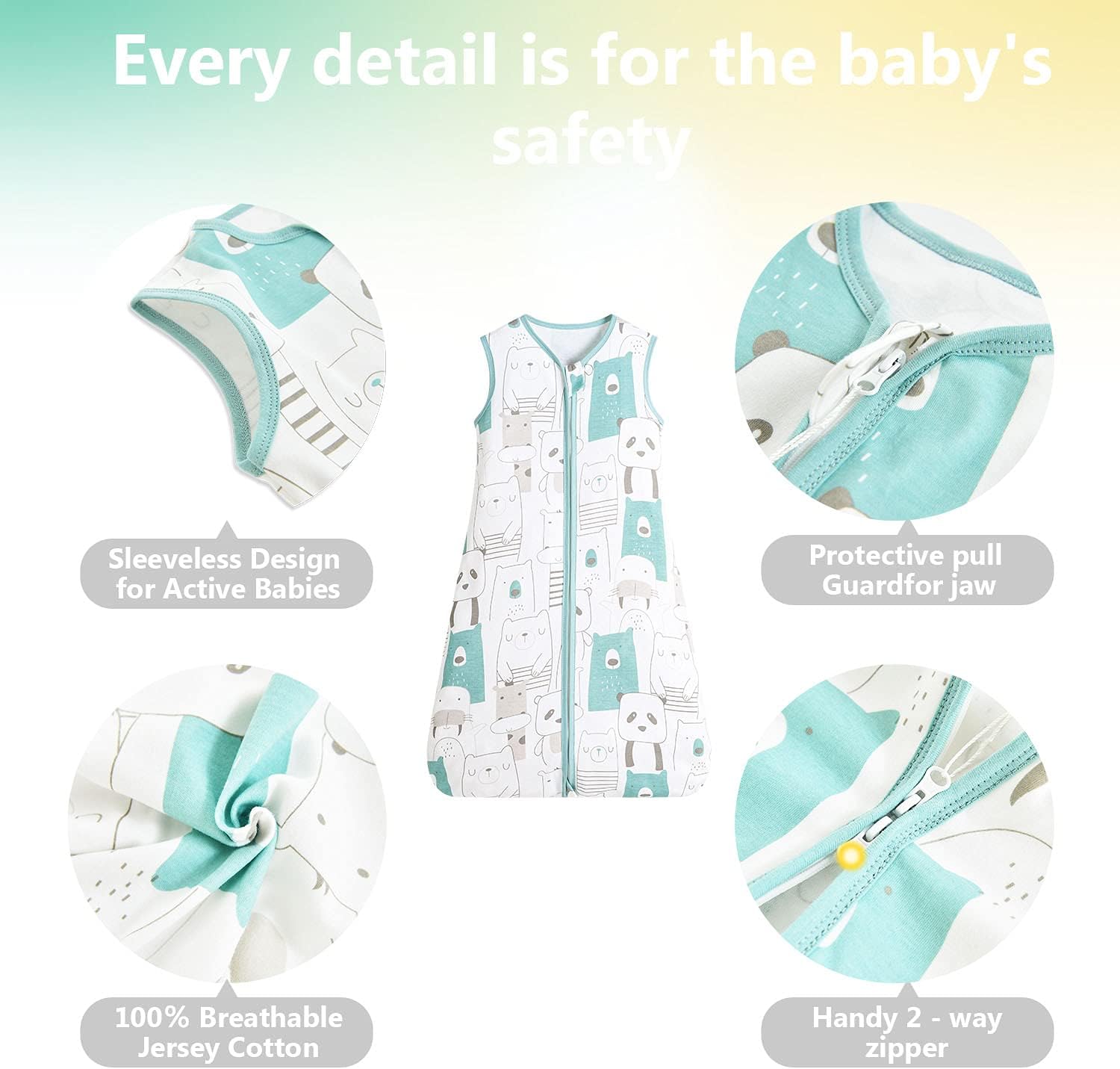 Amenpoki Baby Wearable Blanket, 100% Cotton Baby Sleeping Bag with 2-Way Zipper, Breathable Cotton Swaddle Transition Sleeping Sack(Two Suits of Unisex Clothes for 3-12months Baby) : Baby