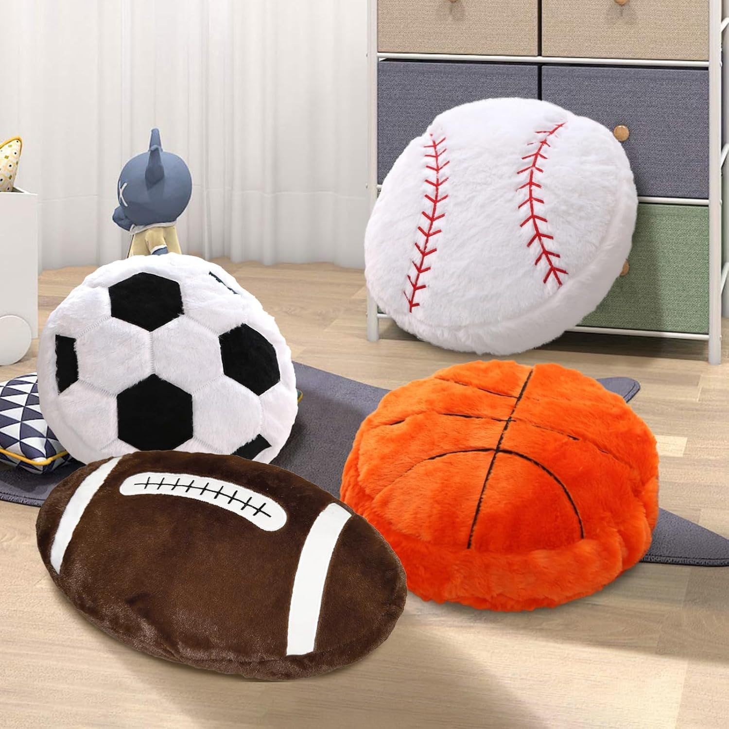 Basketball Pillow, 2 Pcs Fun Basketball Plush Throw Pillows, Cute Chair Cusion, Sports Pillows for Boys Room, Soft Decorative Pillow for Birthday Gift Sofa Bed Living Room Decor 15.7"