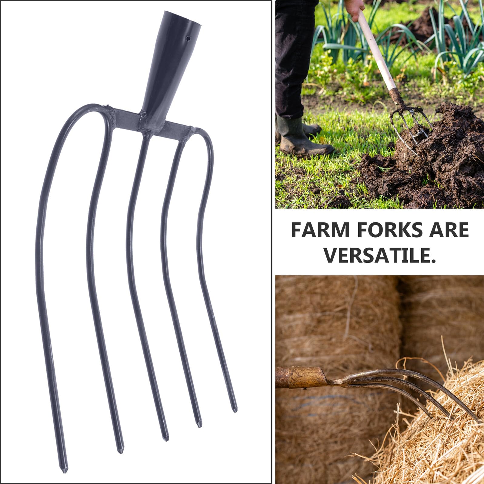 SUPVOX Forca Agricola Multifunzionale Per Erba e Letame, Forcone Da Giardinaggio Robusto e Portatile Per Uso Esterno Rurale