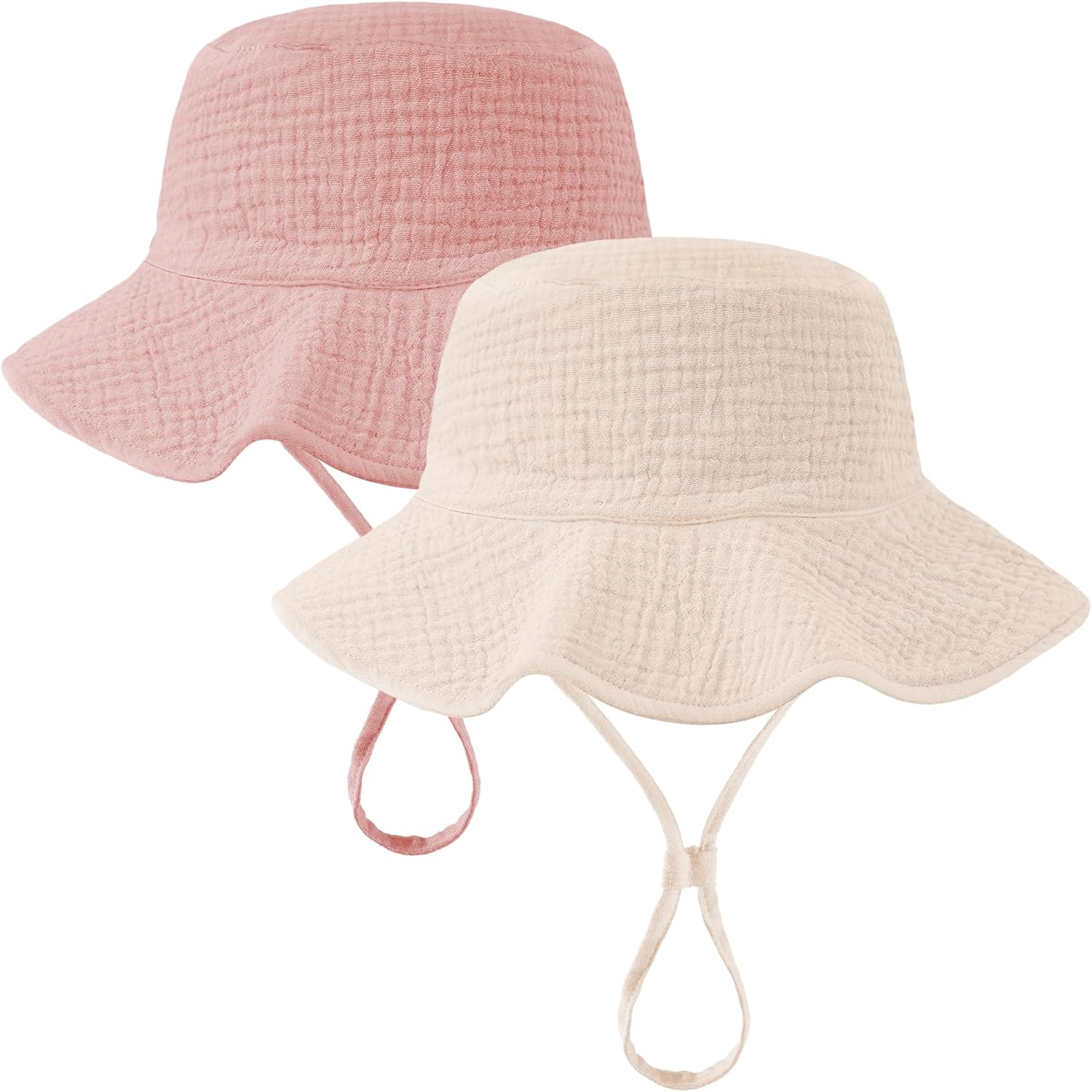 2 Pack Muslin Baby Sun Hat Sun Protection Baby Bucket Hat with Wide Brim Beach Hats for Boys Girls