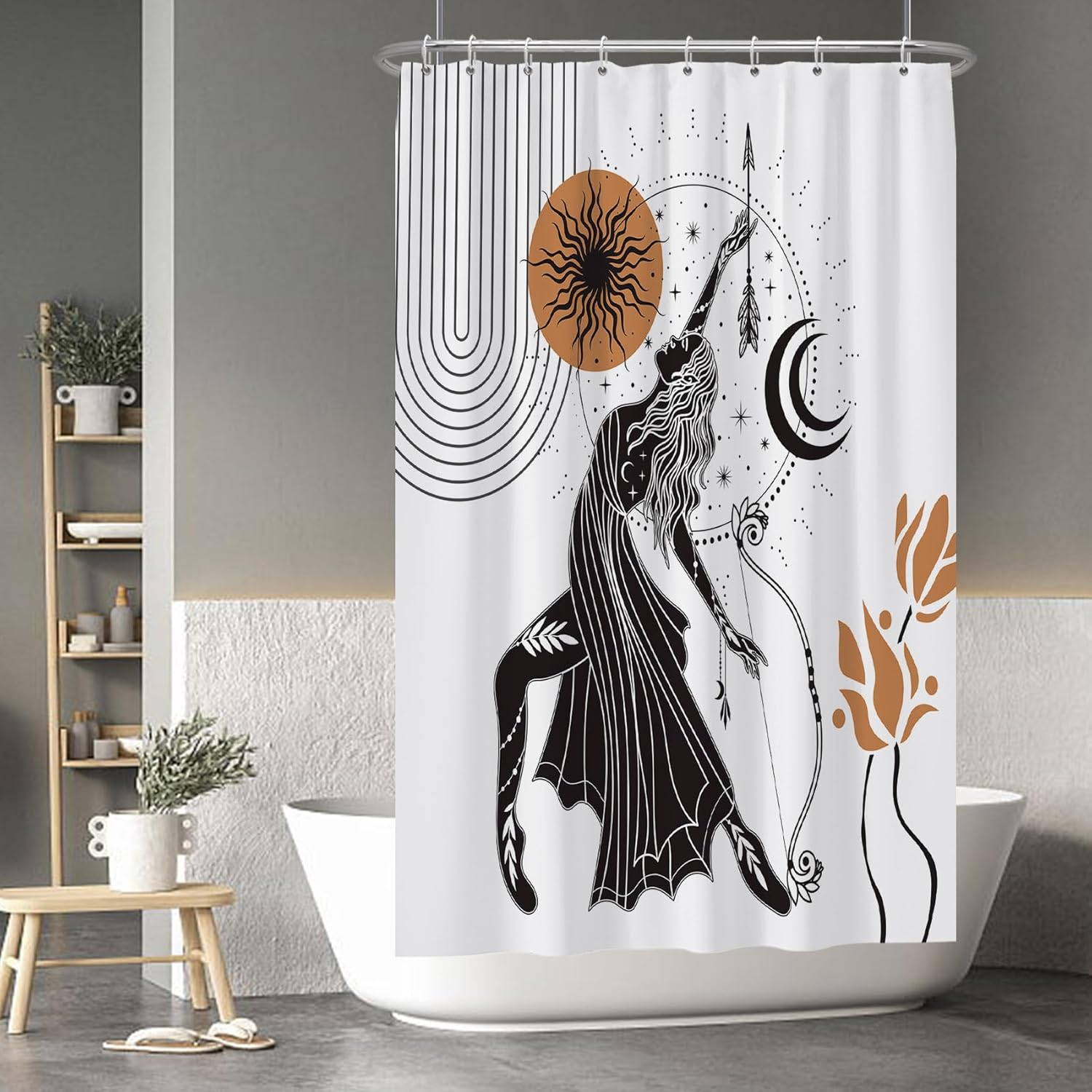 Baocicoo Boho Mid Century Shower Curtain Set Modern Minimalistic Leaves Shower Curtain for Bathroom Dormitory Bathtub Decor Durable Fabric Waterproof Curtain for Bathroom with Hooks 72x78 Inches