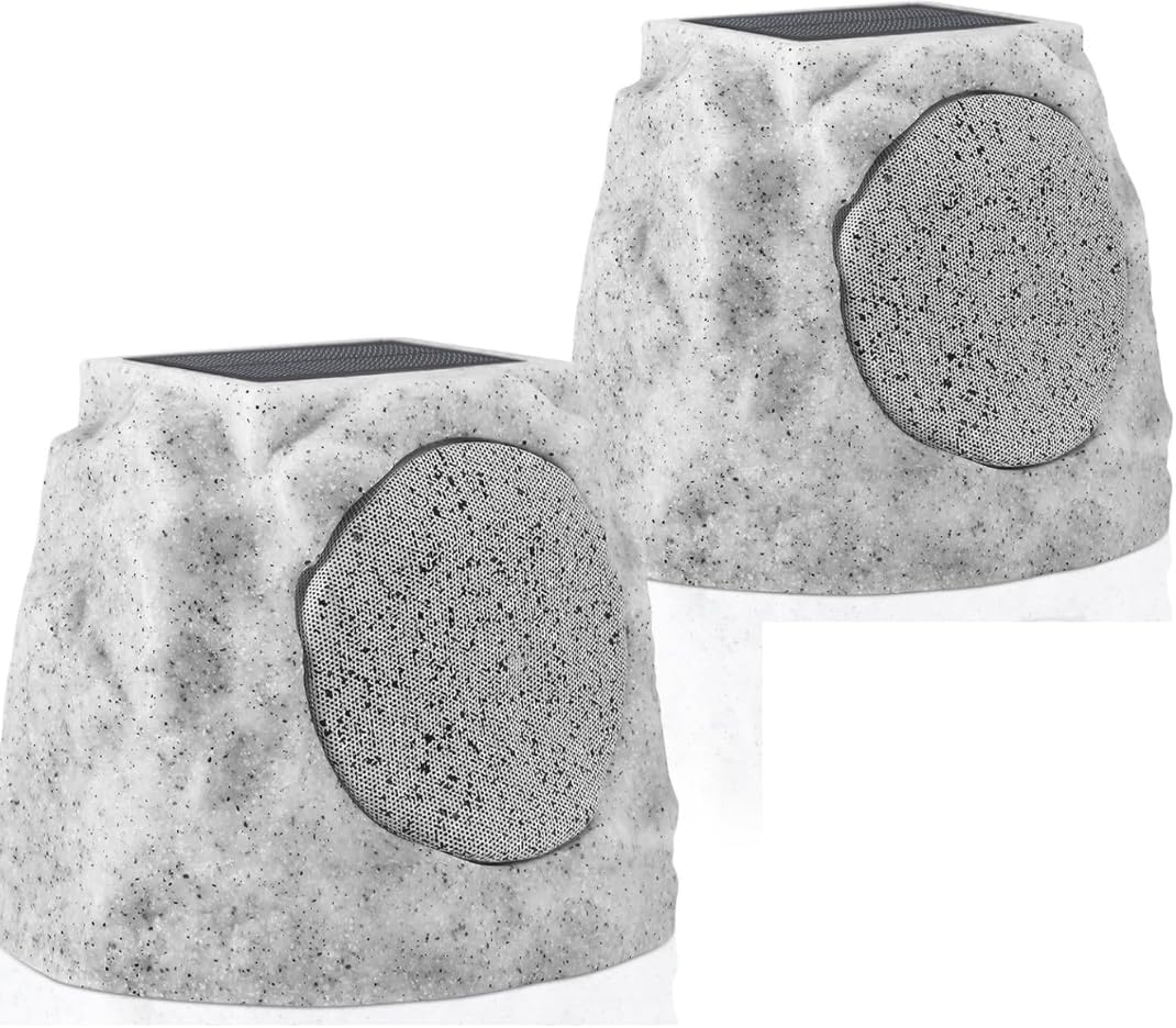 SDX Solar Bluetooth Rock Speakers, Outdoor Speaker Waterproof with RGB Lights, Wireless Stereo Pair, Solar/USB Charging, All-Weather Garden Patio Speakers BBQ Deck 7-Color LED Lights