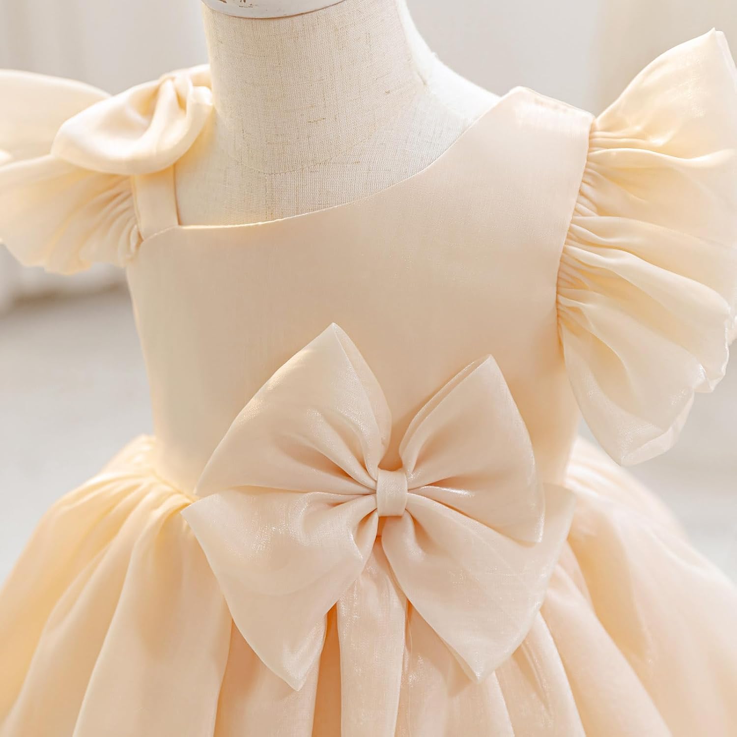 OBEEII Toddler Flower Girl Dress Wedding Pageant Party Flutter Sleeve Prom Dress Formal Birthday Baptism Bow Ruffle Ball Gown