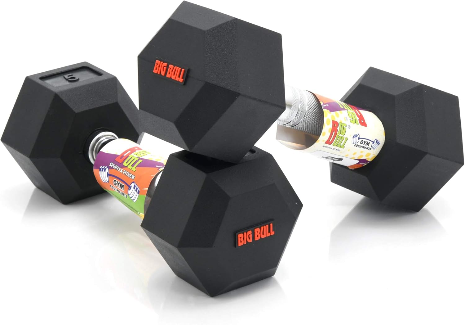 BIGBULL Rubber Coated Solid Hex Dumbbell (Pack of Two) (5 Kg x 2pc (Total = 10 kg))