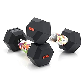 BIGBULL Rubber Coated Solid Hex Fixed Dumbbell Pack of 2 (Black, 5 Kg x 2pc; Total = 10 kg)