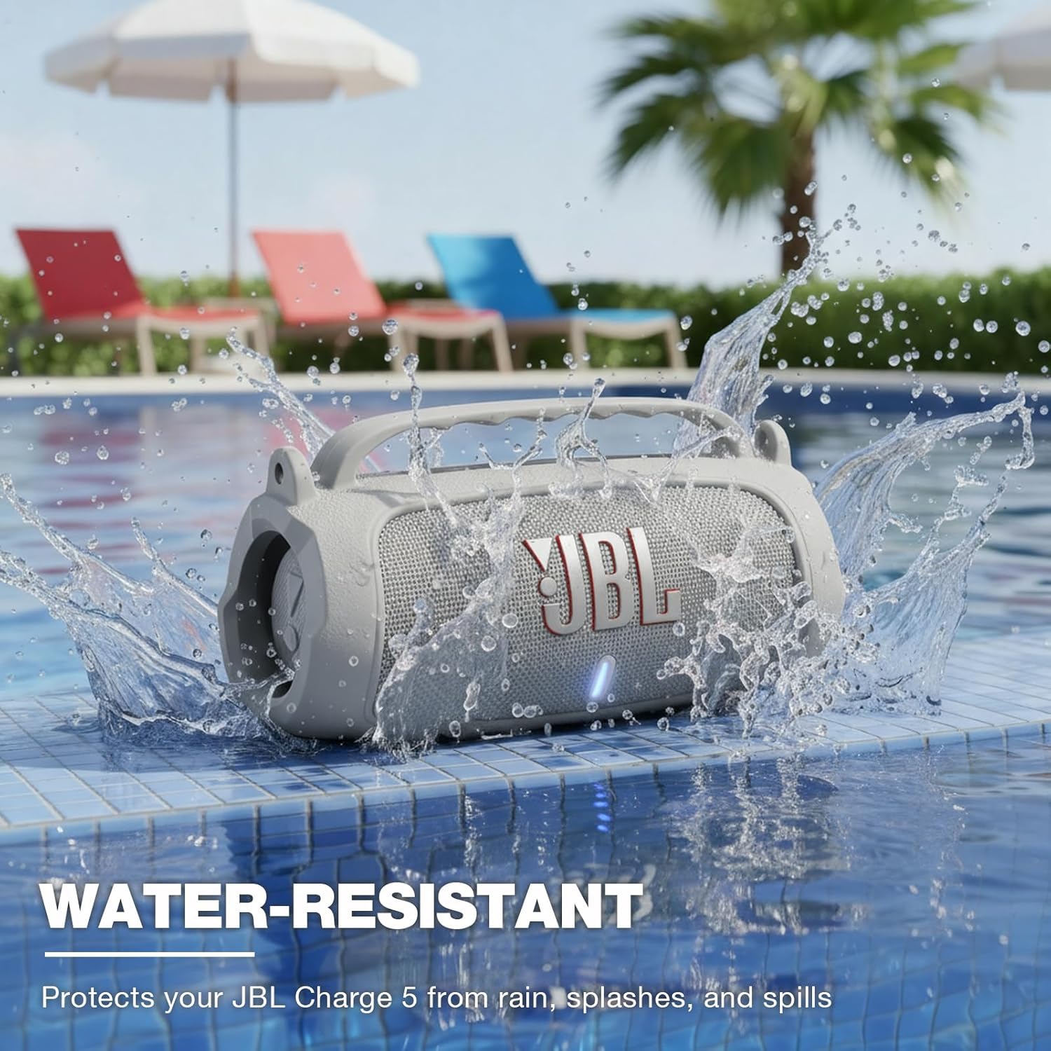 Silicone Case Compatible with JBL Charge 5 Portable Waterproof Bluetooth Speaker (Gray) - Image 4