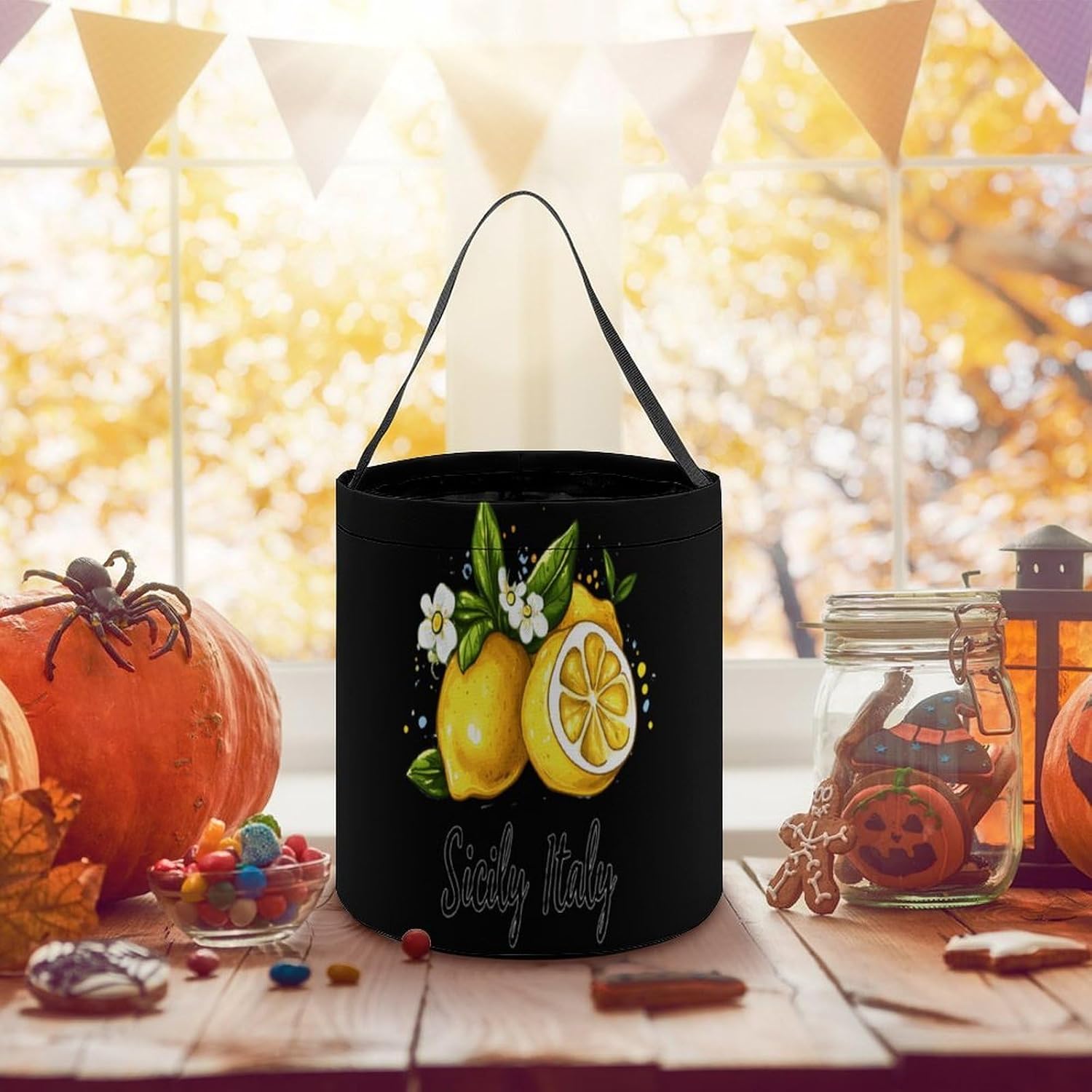 Sicilians Italy Italian Lemons Candy Bag Halloween Treat Goody Bags Party Basket Handbag Holiday Decor