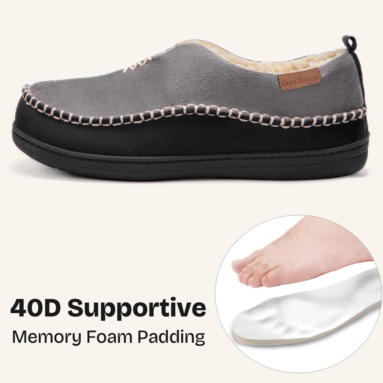 EverFoams - Pantofole Mocassino in Micro Suede Memory Foam con Fodera in Sherpa Fuzzy e Suola Antiscivolo per Uomo