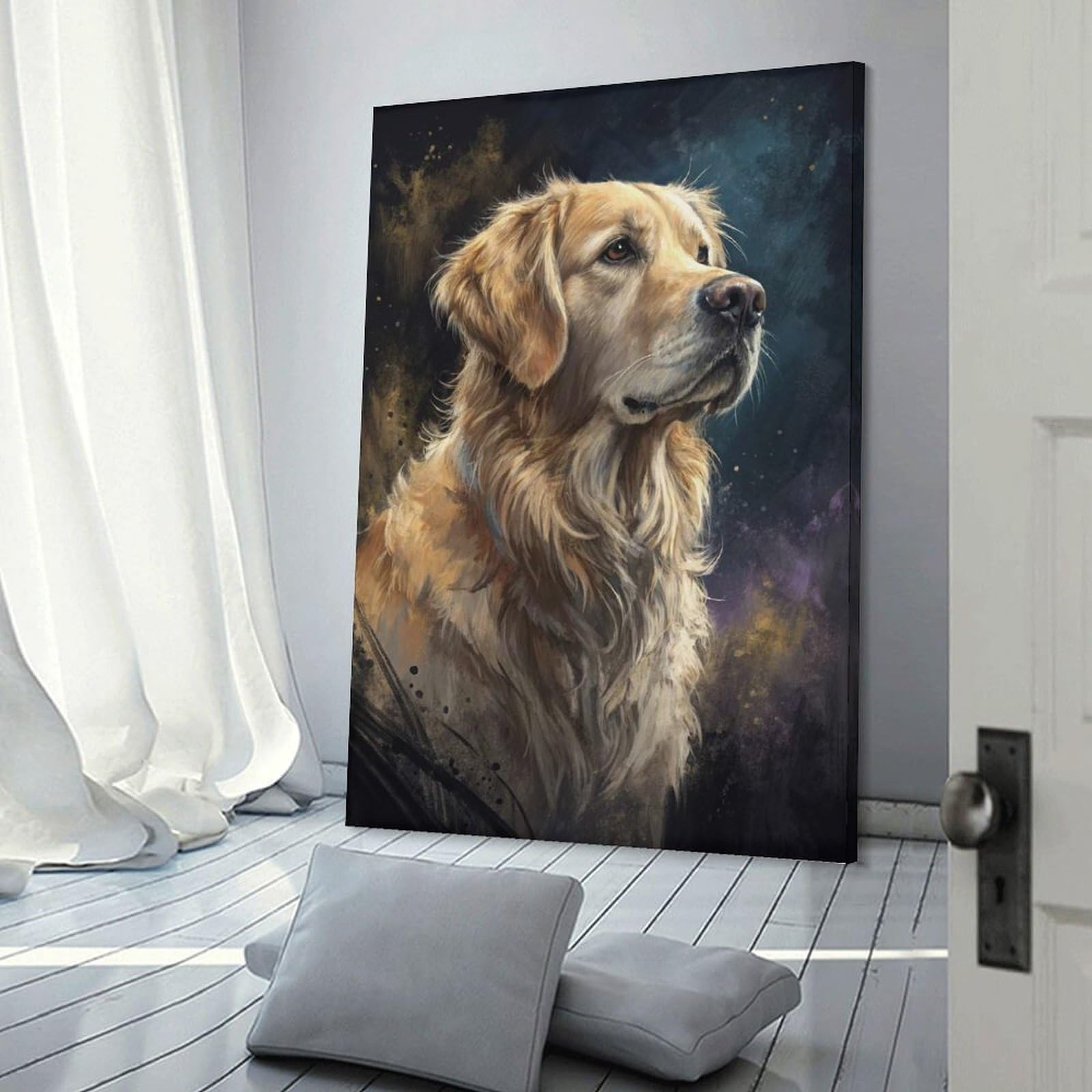 Junmoney Golden Retriever Portrait Hanging Wall Art 20x30inch(50x75cm), for New Homes, Bedrooms Or Workspaces, Thoughtful Wall Decor for Art Lovers