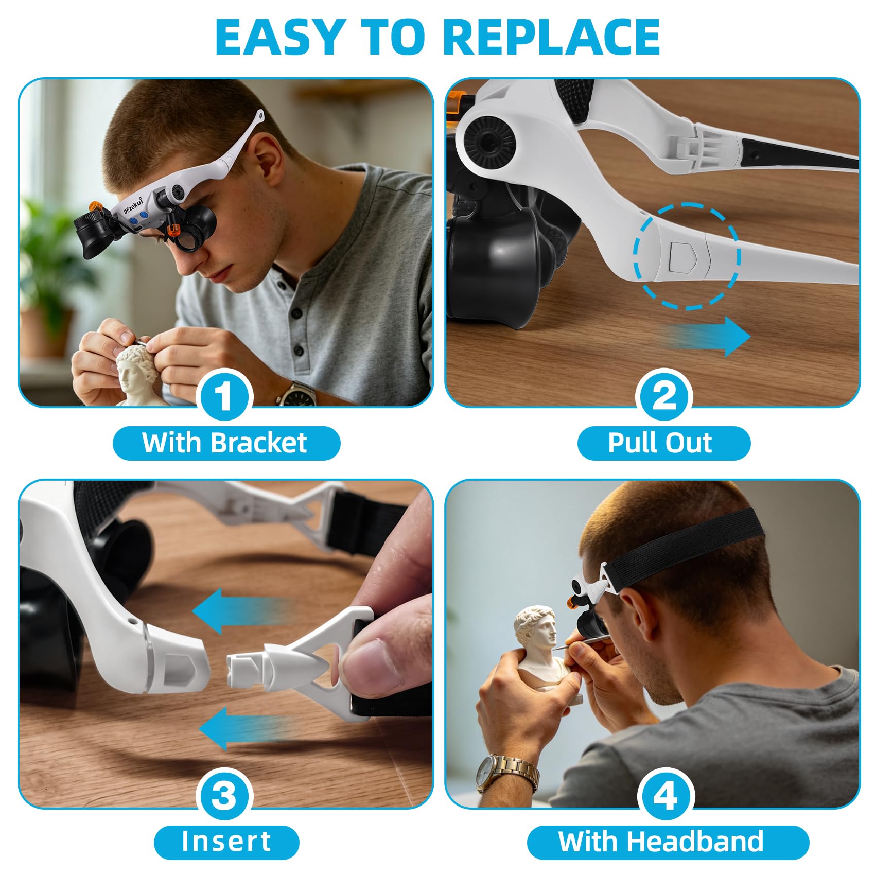 Dilzekui Loupes pour travail rapproché, loupe 1,5 x 15 x avec lumière