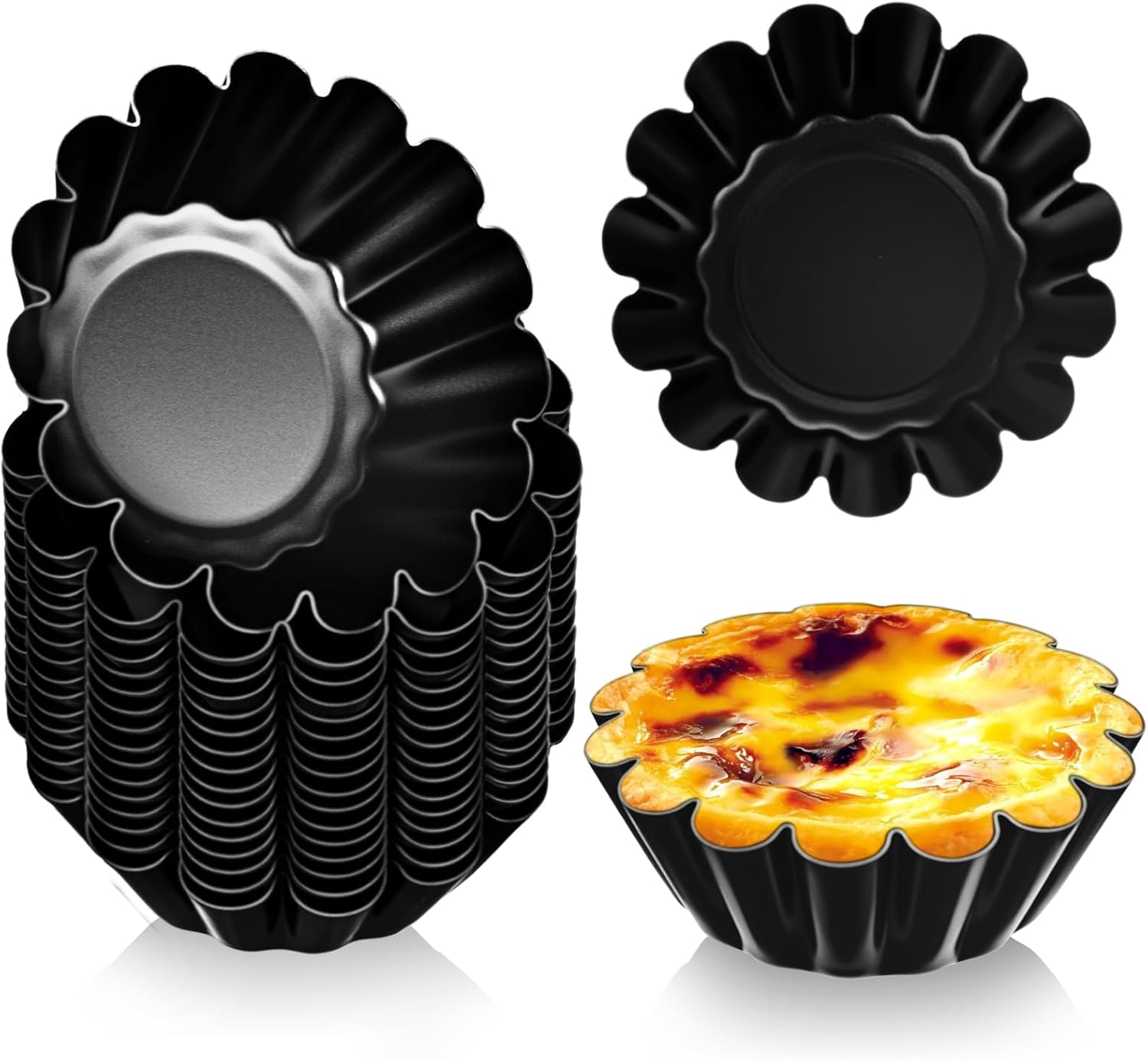 LemonRoad 16 Pcs Egg Tart Molds 2.6 Inch Non-stick Carbon Steel Tart Pans