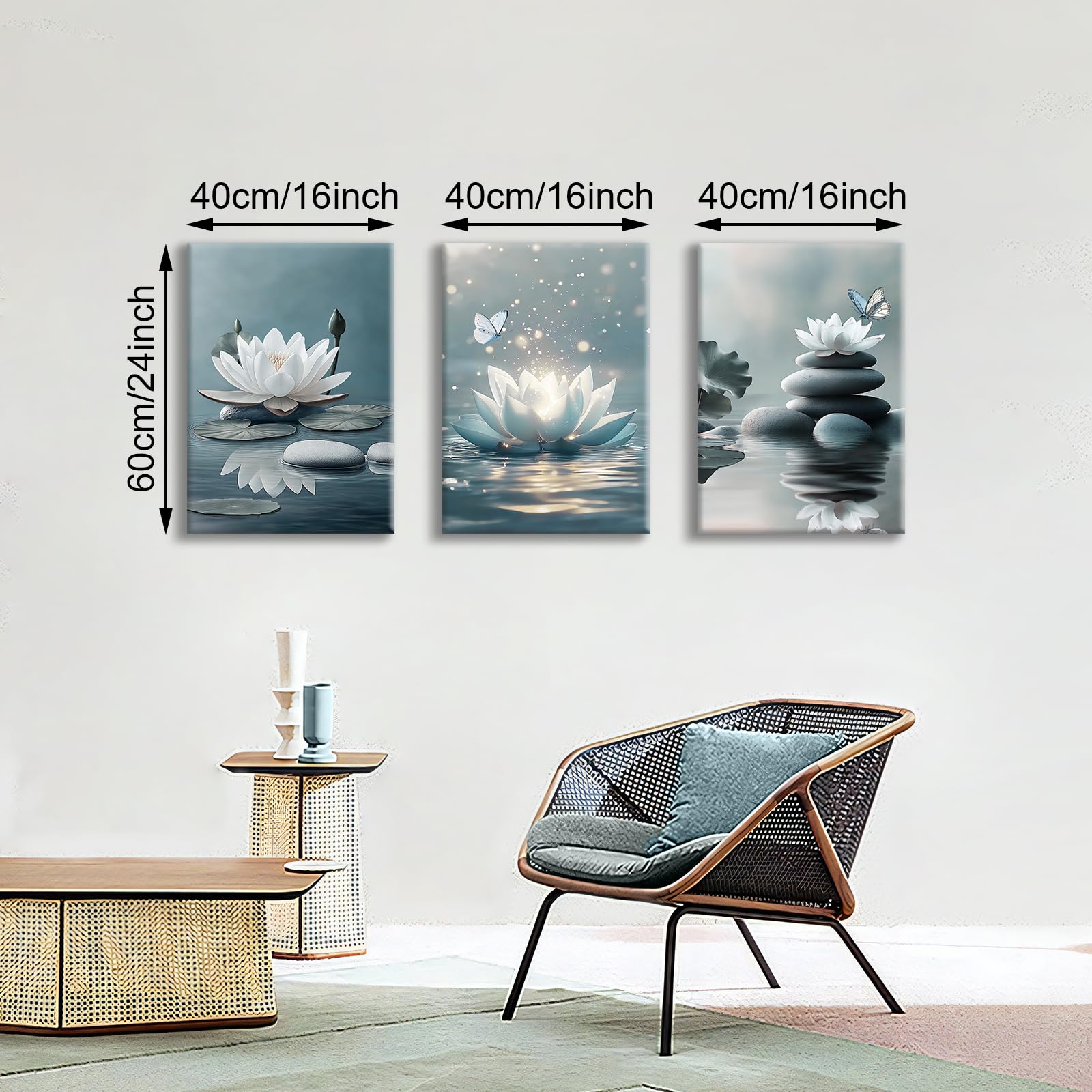 3Pcs Blue Grey Zen Canvas Wall Art - Image 2