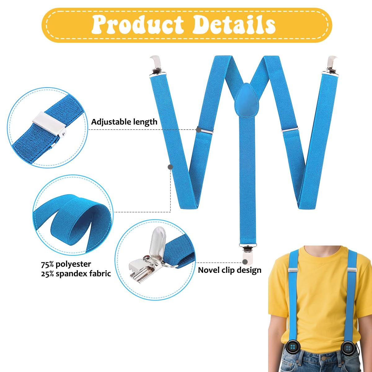 Humairc Costume Giallo Kit Occhiali Costume Carnevale/Halloween/Cosplay/Danza/Festa Carnevale Halloween Accessori Donna Uomo - Occhiali Cappello Giallo Guanti Neri Calzini Bretelle