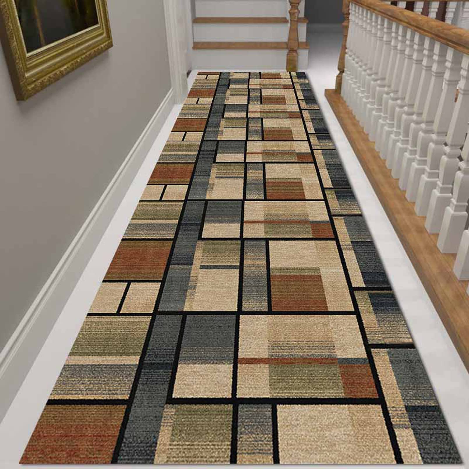 Tapis de couloir extra long antidérapant pour salon contemporain et bureau
