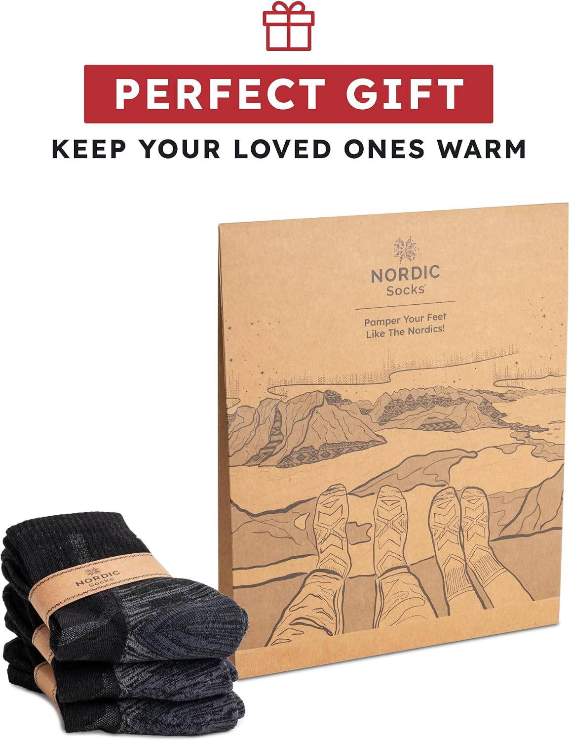NORDIC Socks Merino Wool Lightweight Hiking Socks for Men & Women, 3-Pack Crew, Anti-Blister, Moisture-Wicking