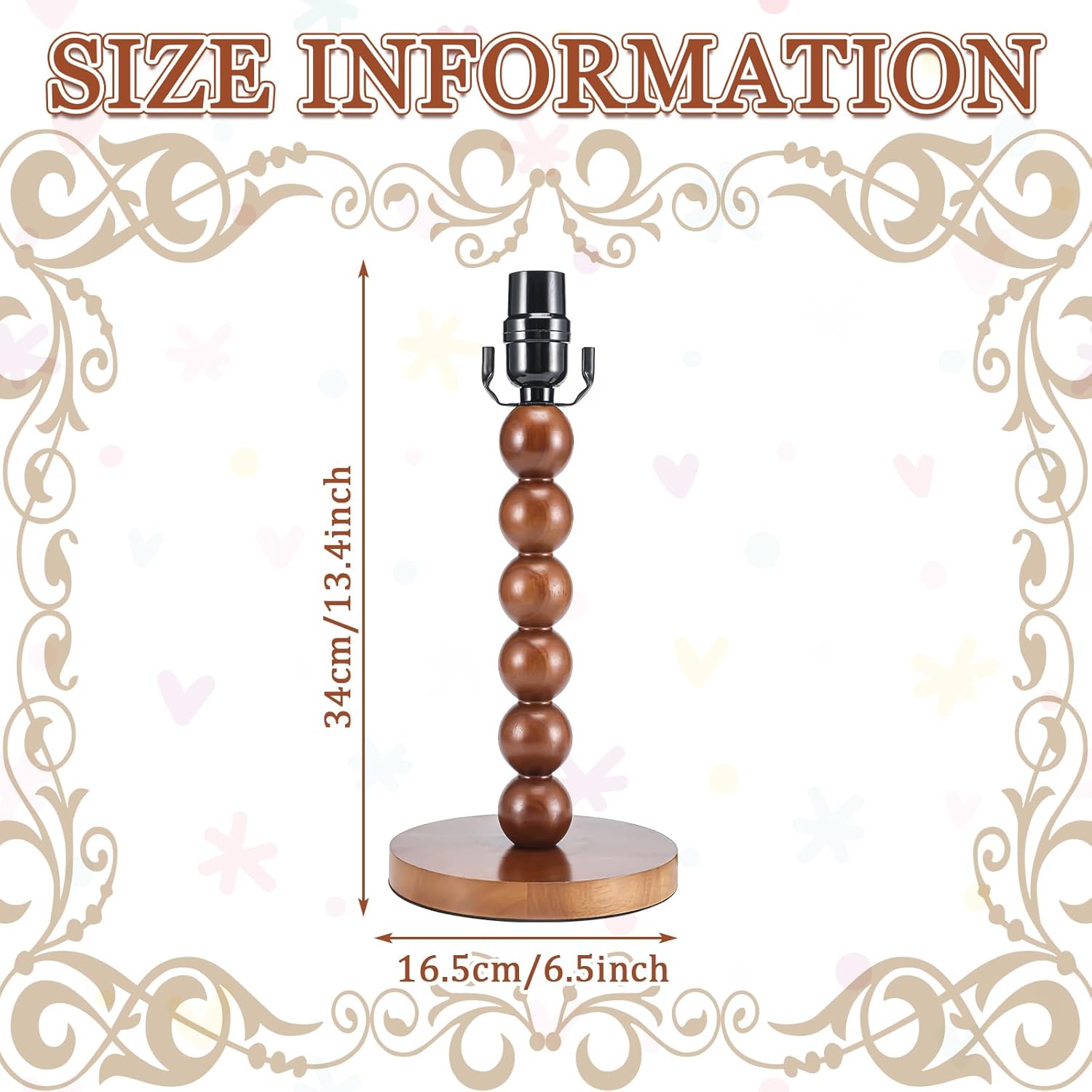 Tuanse 1 Pack Wooden Beads Stick Lamp Holder Brown Wooden Lamp Base Without Shade 14.2 x 6.5 x 6.5 Inches E27 E26 Light Holder with 5 Feet of Wire Length Without Bulb