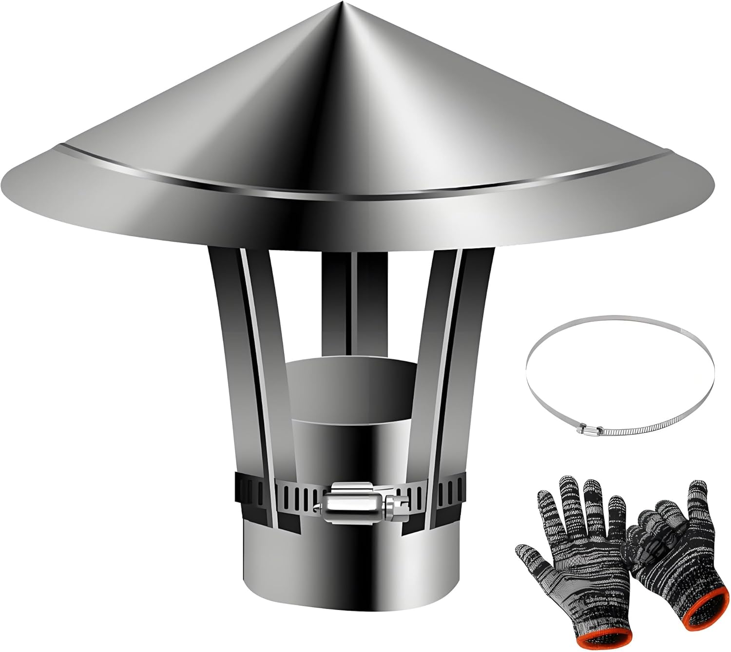 304 Stainless Steel Roof Rain Chimney Cap, 50-300mm Cone Top Flue Cowl, Exhaust for Wood/Oil Stove, Fireplace(170mm/6.7in)