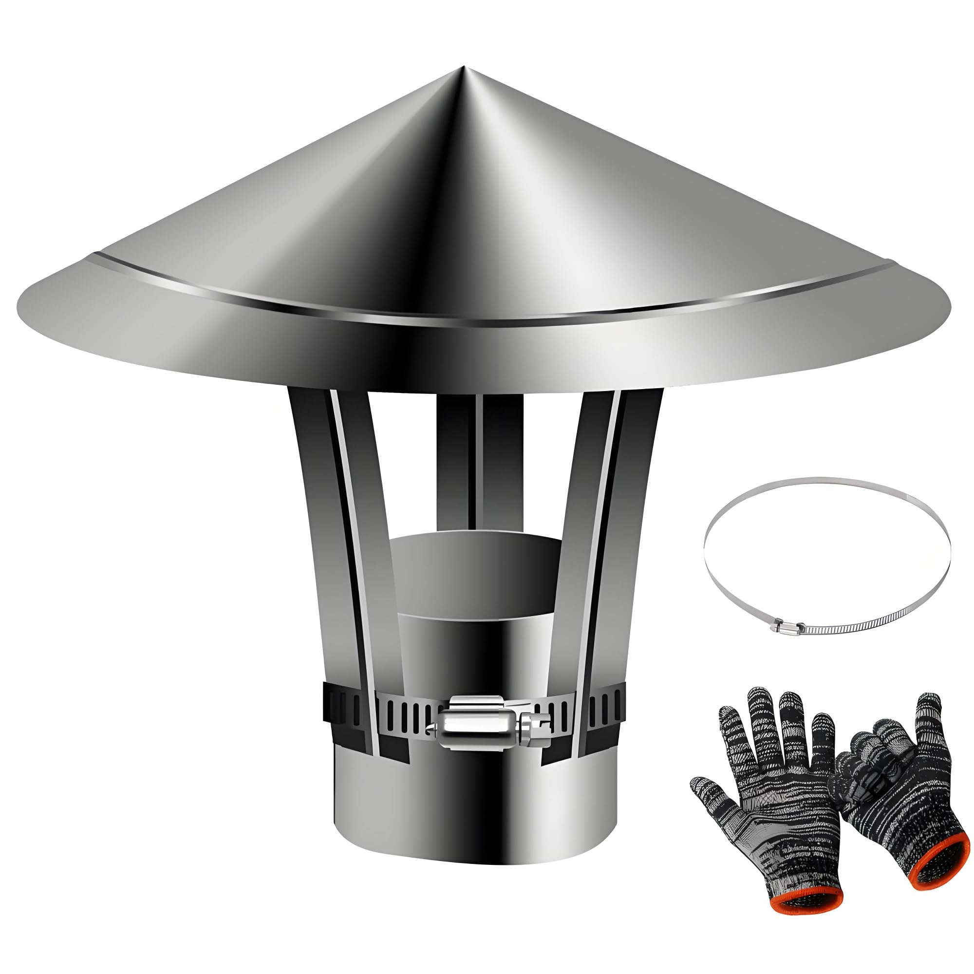 KGLHJDY 304 Stainless Steel Roof Rain Chimney Cap, 50-300mm Cone Top Chimney Flue Cowl, Vent Stove Pipe Guard, Exhaust Cowl for Wood/Oil Stove, Fireplace(140mm/5.5in)