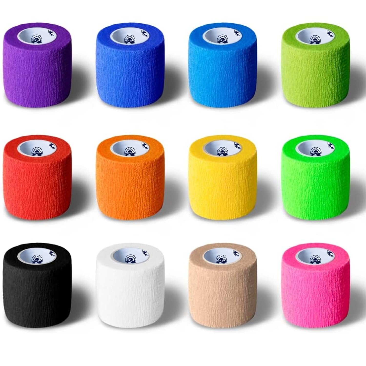 Self Adhesive Bandage Wrap Vet Wrap for Dogs - Wrap Tape Athletic Cohesive Bandage for Sports Injury, Strain, Knee&Wrist, Ankle Sprains. First Aid Non-Woven Bandages (2 inch Multicolor - 12 Pack)