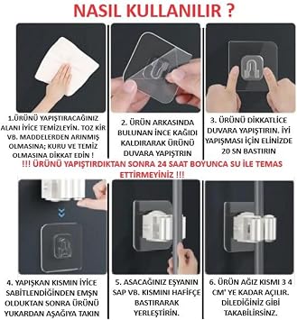 Mop Banyo Askısı Çok Amaçlı Yapışkanlı Askı 4 Adet Fırça Süpürge Papas Düzenleyici Mutfak