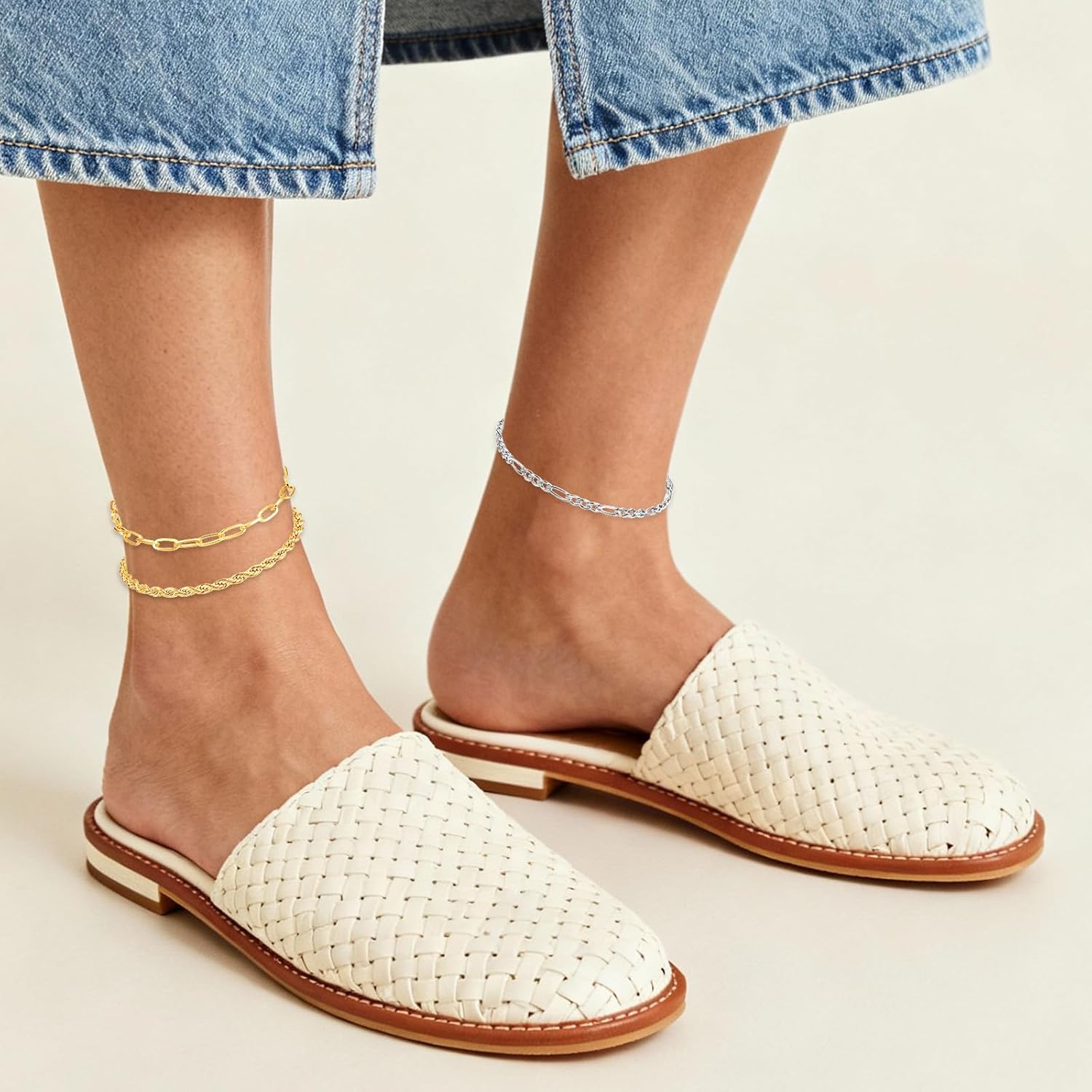 Gold Silver Ankle Bracelets for Women 12 Pcs Cuban Anklet Link Chain Set Multi-layered Wear Boho Bracelet Set Summer Beach Jewelry Accessories - Image 6