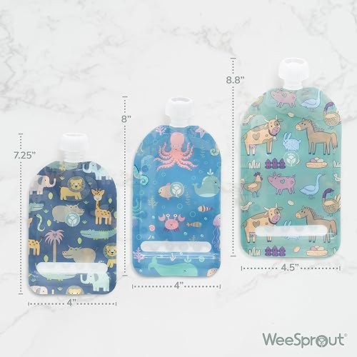 Vista 30 de WeeSprout Bolsas de comida reutilizables con doble cremallera (5 onzas líquidas, azul)