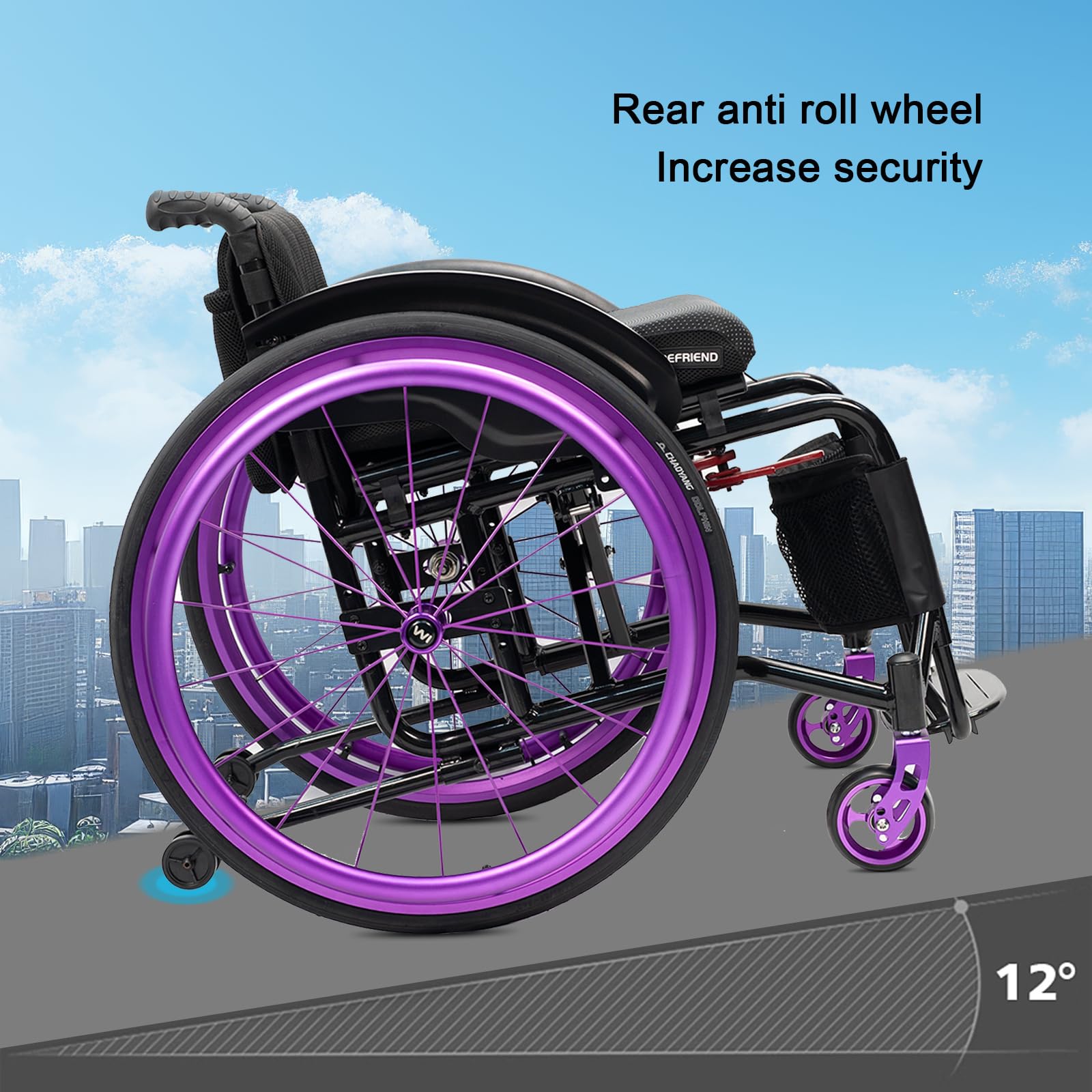 Silla de ruedas deportiva ligera con frenos de mano, silla de ruedas manual portátil de aleación de aluminio autopropulsada para transporte, diseño plegable y ruedas traseras de liberación rápida