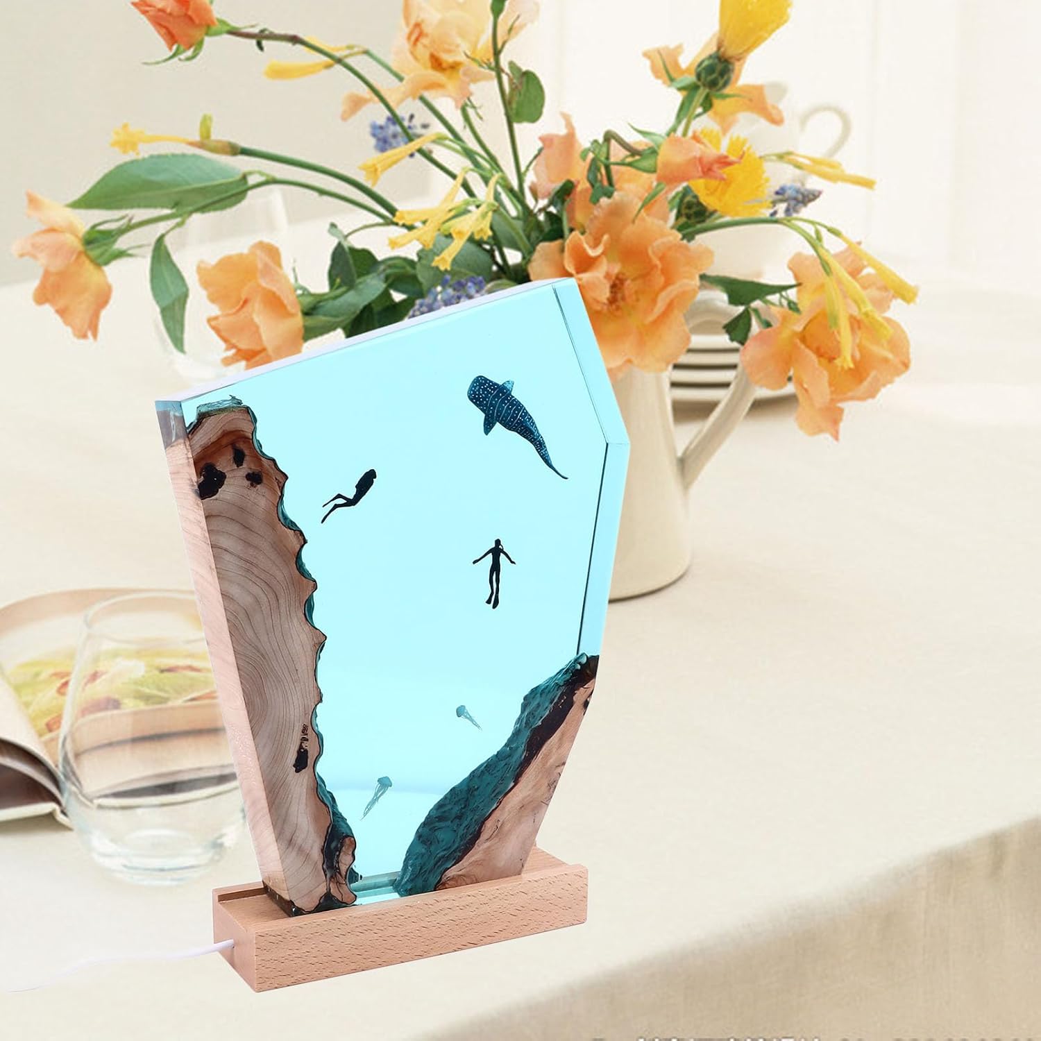 Pyhodi WhaleDivers Night Light, Whale Diver Lamp, Art Ornaments, Underwater Scene Lamp with LED Lights for Ocean Theme Desk Decoration