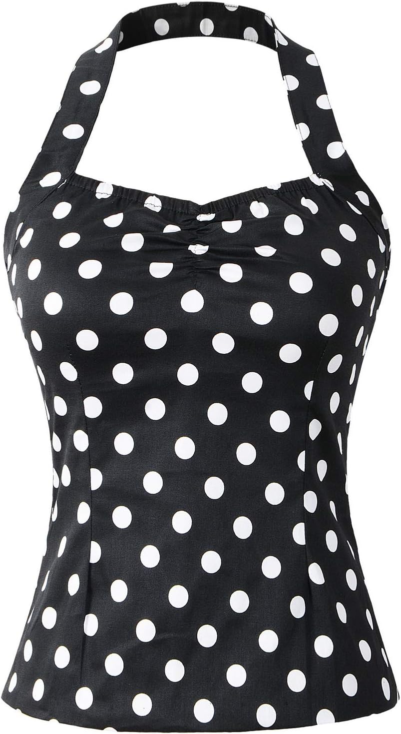 50s Pinup Rockabilly Polka Dots Halter Top Sweetheart Neckline Vintage Retro Style