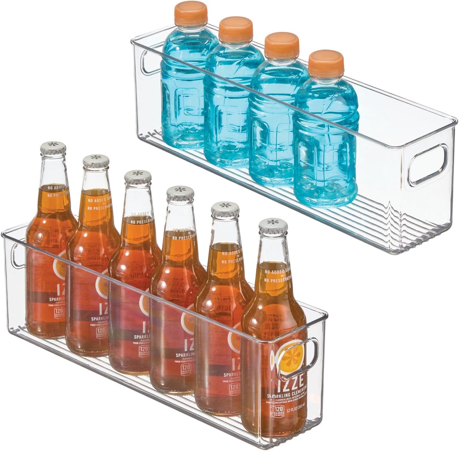 Plastic Kitchen Organizer - Storage Holder Bin With Handles For Pantry, Cupboard, Cabinet, Fridge/Freezer, Shelves, And Counter - Holds Canned Food, Snacks, Drinks, And Sauces - 2 Pack - Clear