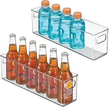 mDesign Plastic Kitchen Organizer - Storage Holder Bin with Handles for Pantry, Cupboard, Cabinet, Fridge/Freezer, Shelves, and Counter - Holds Canned Food, Snacks - 2 Pack - Clear