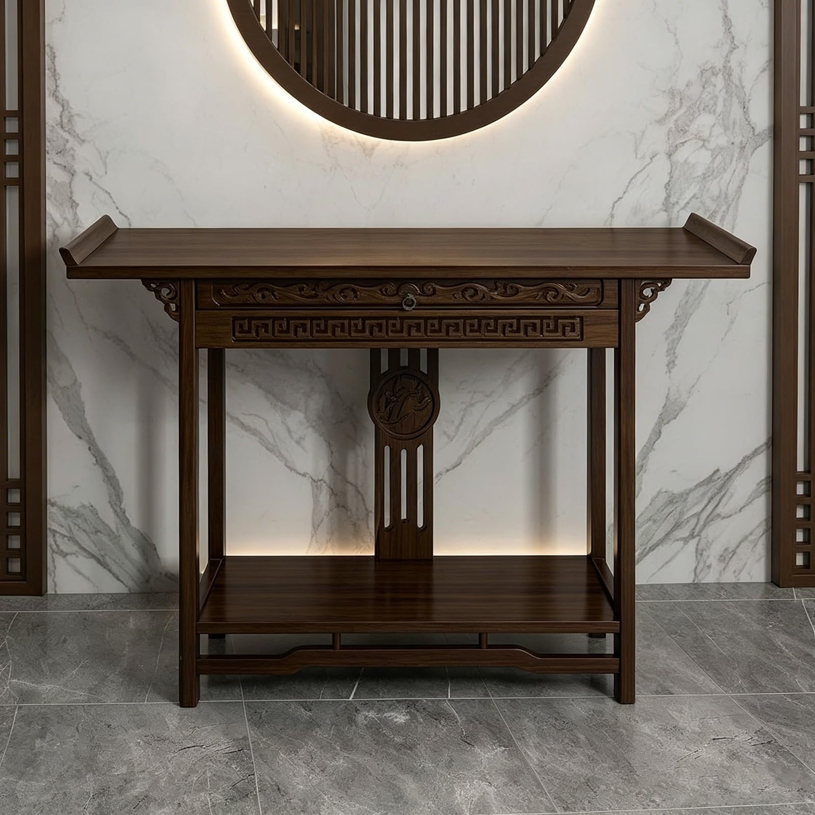 Mesa consola de madera maciza tallada a mano para un vestíbulo elegante y exclusivo