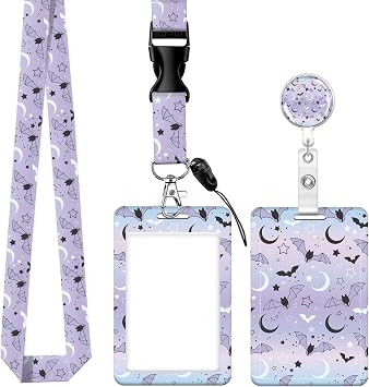 Retractable Lanyards with ID Badge Holder Rotatable Clips - Fashion Pink Leopard Lanyards for Name Badges Holders,Breakaway Lanyards with ID Holder for Nurse Teacher Student Office Work WomenBats