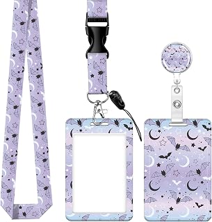 Retractable Lanyards with ID Badge Holder Rotatable Clips - Fashion Pink Leopard Lanyards for Name Badges Holders，Breakaway Lanyards with ID Holder for Nurse Teacher Student Office Work Women(Bats)
