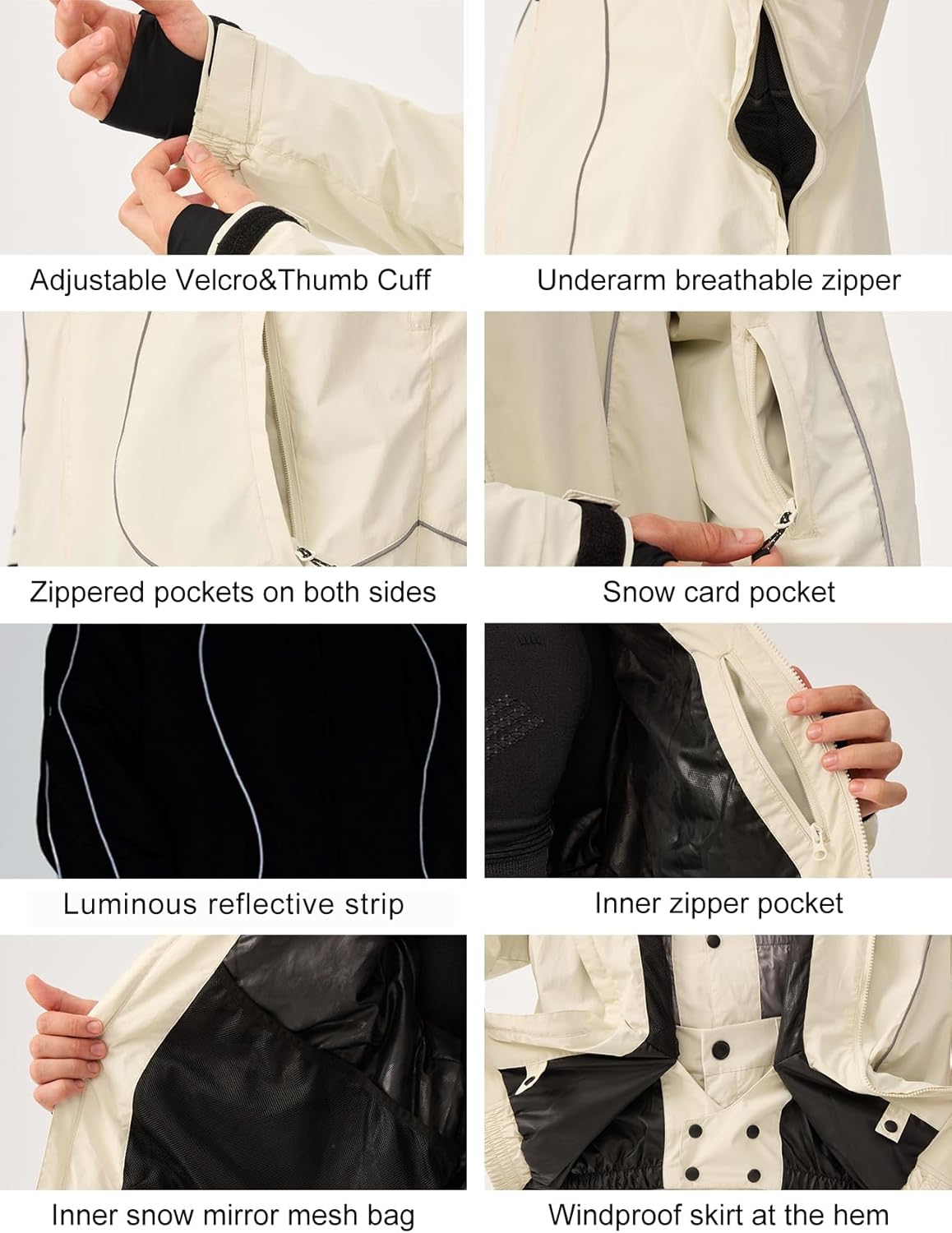 GSOU SNOW Men Ski Jacket Women Baggy Snowboard Jacket Snow Coat Mountain Jacket Hooded Waterproof Windproof Reflective Strip - Image 5