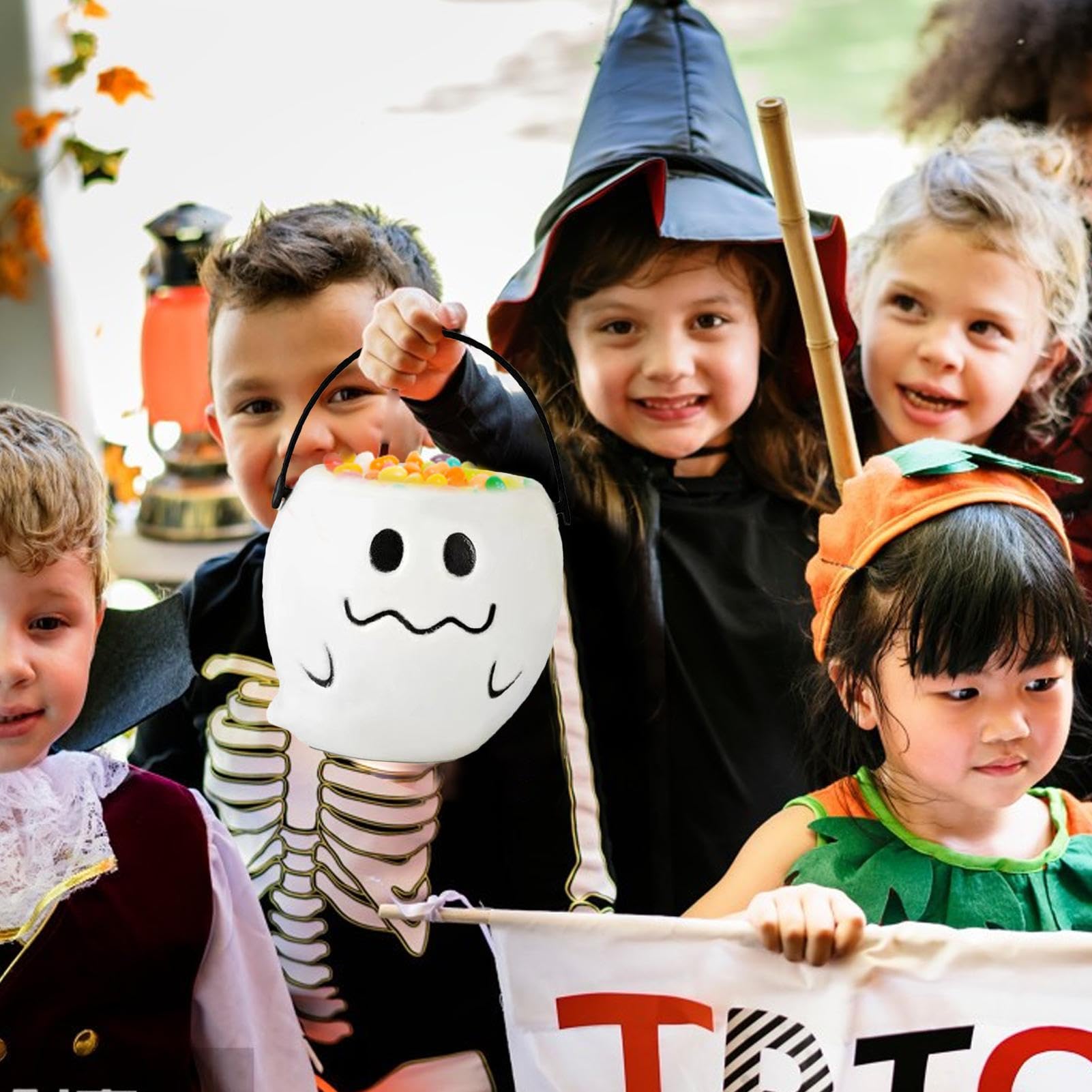 Cubo de dulces de Halloween, cubo de dulces de truco trato, cubo decorativo de dulces de Halloween, cubo de caramelo de calabaza, cubo grande de dulces de Halloween, olla de caramelo de calabaza
