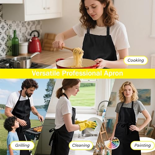 Miniatura 3 de Delantal negro extra grande para hombre, delantales ajustables con 2 bolsillos, para cocinar, cocinar, cocina, resistente al agua y al aceite